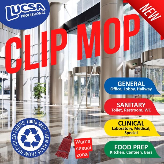 Lucsa Pro Clip Mop Alat Pel Lantai Sumbu Jepit Tongkat Aluminium Industri Profesional Rumah Sakit