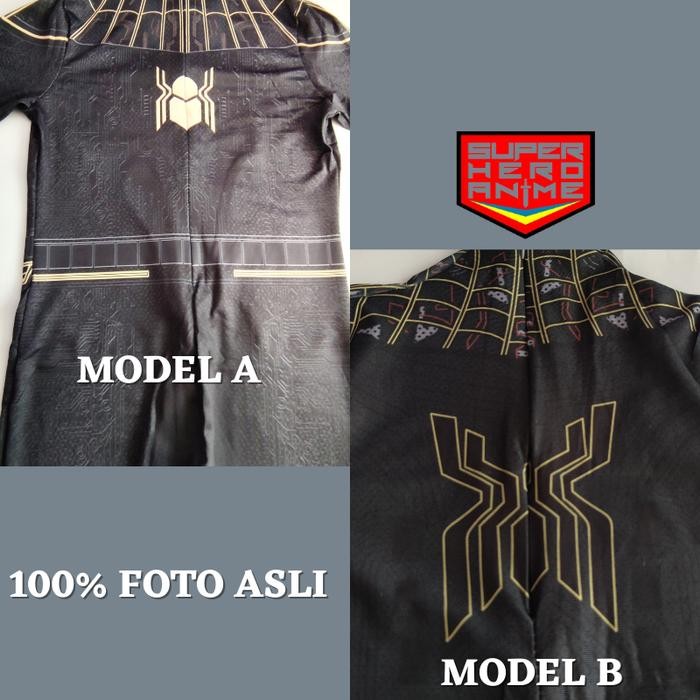 xie Kostum Spider Man Dewasa Anak No Way Home Hitam Gold Baju Cosplay Costume Spiderman Topeng