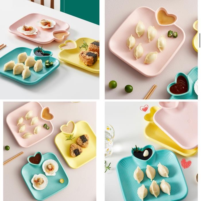 Sale Eltamart 1Set 2Pcs Piring Saji With Tempat Saus Keramik Dumpling Plate