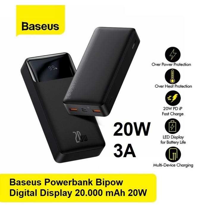 Terlaris Baseus Bipow 20W 20.000 Mah Powerbank Digital Display Quick Charging
