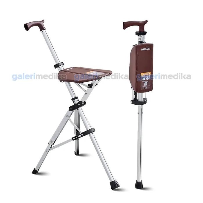 TONGKAT KURSI PORTABLE PREMIUM ONEHEALTH OH-TD01 ALUMINIUM 2 FUNGSI TONGKAT KURSI LIPAT