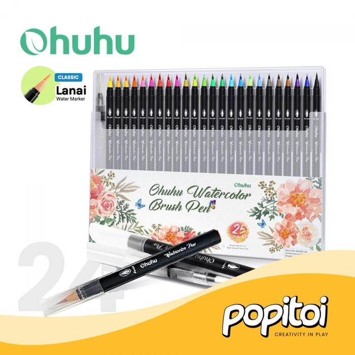 

ohuhu lanai 24 colors watercolor brush pen markers spidol kuas warna warni kode 1040
