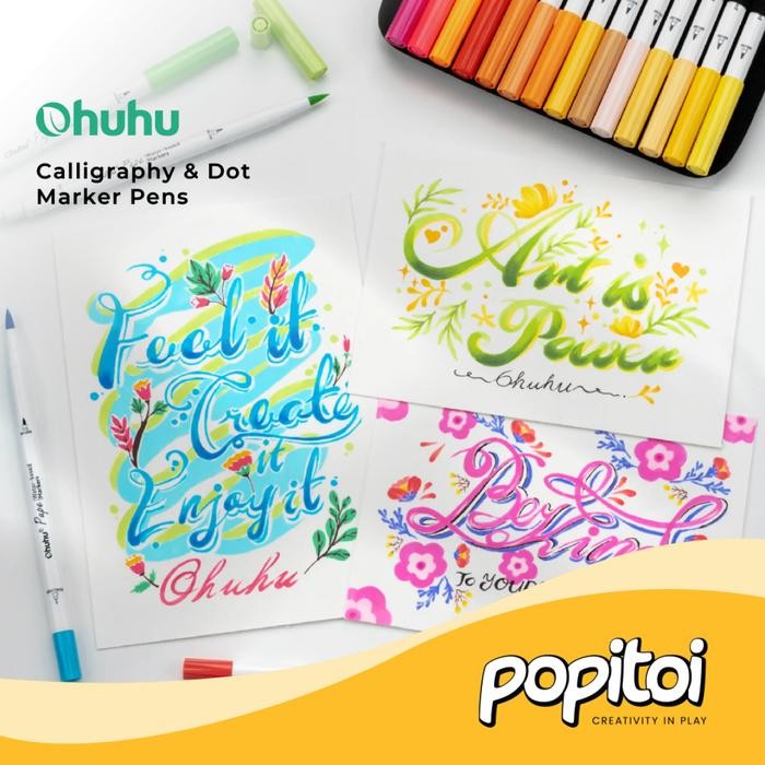 

ohuhu pupe paper friendly no peeling dual tip brush & fineliner watercolor markers 60 colors kode