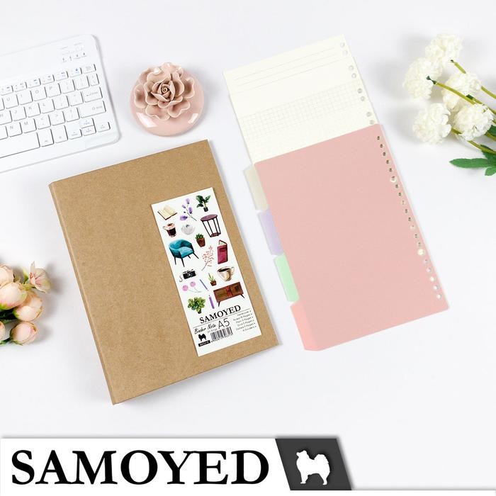 

Binder Note / Loose Leaf Binder A5 - 20 Ring Aesthetic / Esthetic / Vintage Hardcover Kraft Samoyed