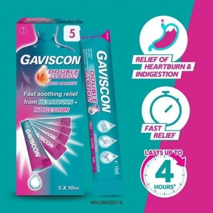 

Sahhara_Store1 Obat Sakit maag Gaviscon Double Action 5 sachets x 10ml Mual, sakit maag, asam