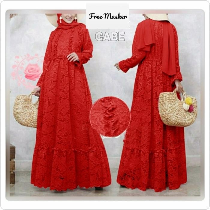 gas mahika merah cabe L XL XXL 3XL 4XL JUMBO dress brukat mah gb