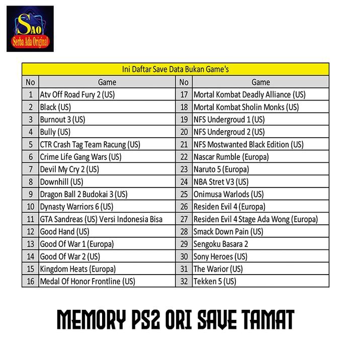 [Expert] Memory Ps2 Sudah Isi 51 Save data Games Tamat