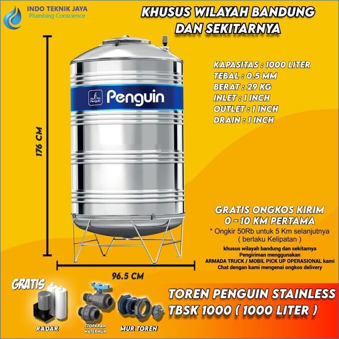 Terlaris Toren Tangki Air - Penguin - Tbsk1000 - 1000 Liter - Stainless