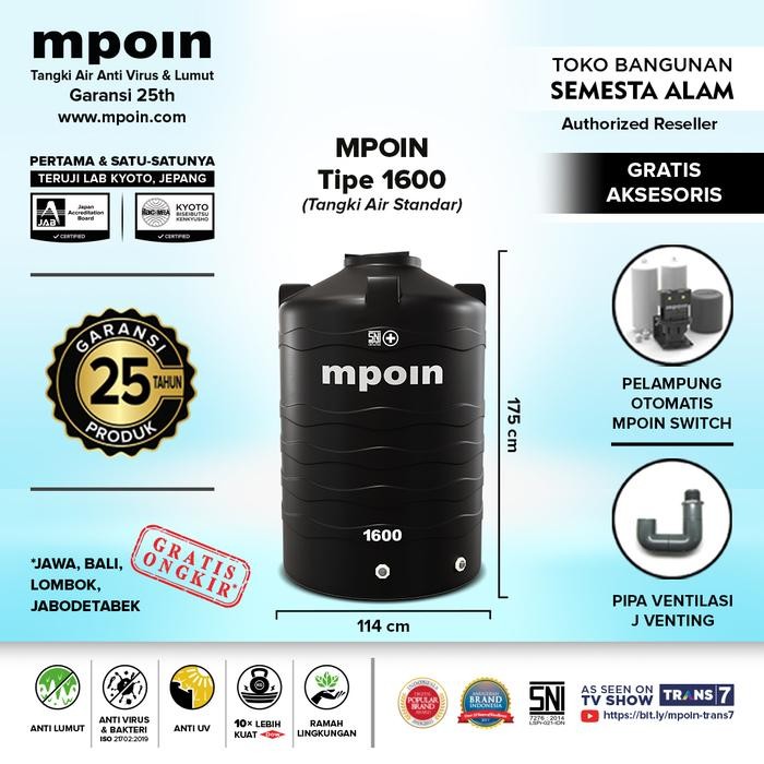 Terlaris Toren/Tandon/Tangki Air Mpoin Plus 1600 Liter Wave Series