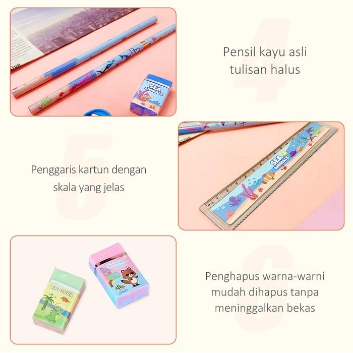 

LAKEO Kotak Pensil Anak Set Stationery/Alat Tulis Kotak Pensil Karakter/Alat Tulis Set Lengkap