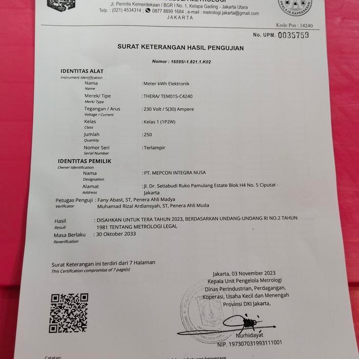 KWH Meter Analog THERA TEM015C 1 Phase Merk THERA Range 5 (30)A