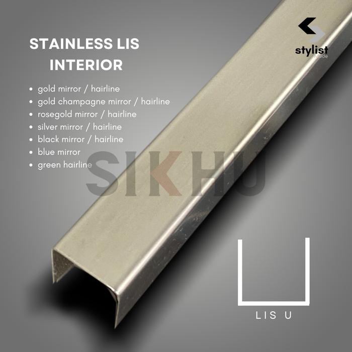 Stainless Lis Interior Lis U SILVER 15 x 15 x 30mm