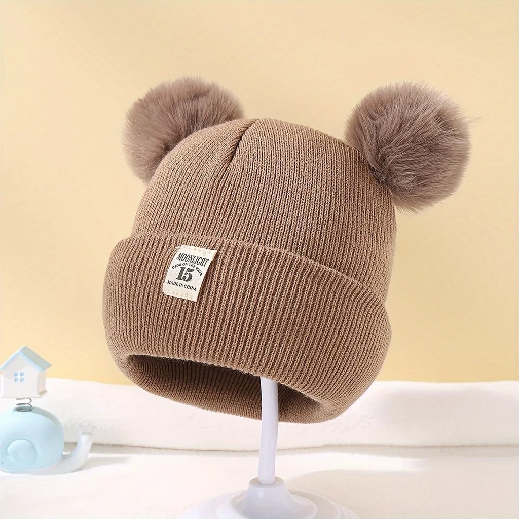 Terbaru 0-3Y Solid Color Wool Knitted Bonnet Bebe Newborn Baby Hat Pompom Cute Winter Hat For Kids