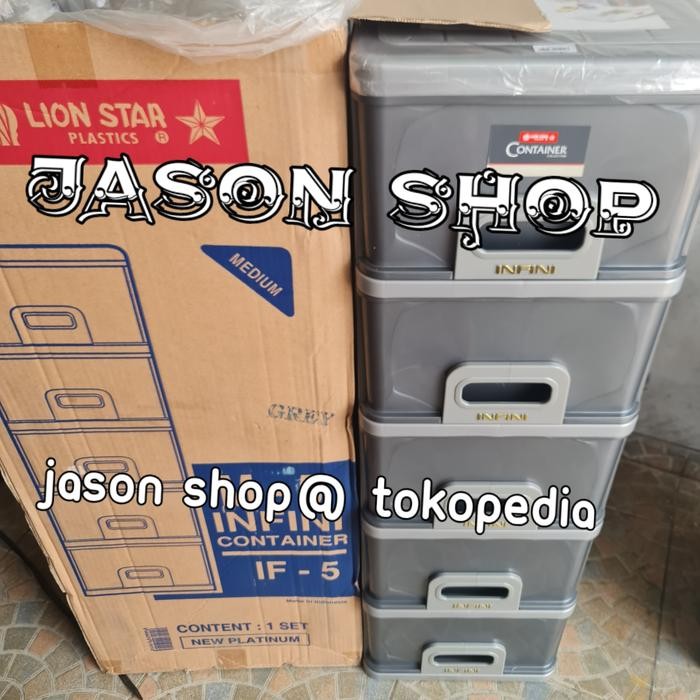 Lemari laci plastik/Container serbaguna Lion Star Infini susun 5