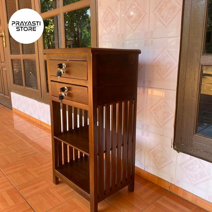 Nakas jati minimalis 2 laci pakai kunci *