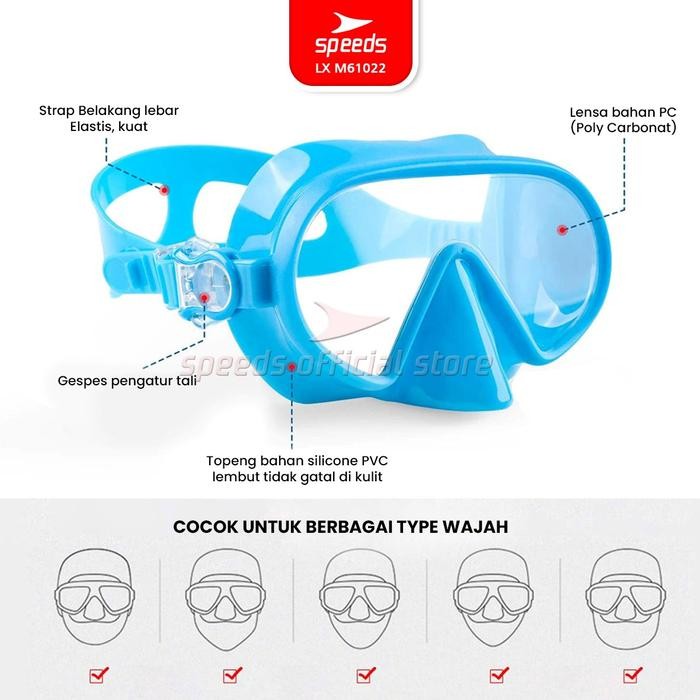 (Allthebest) SPEEDS Snorkel Mask Kacamata Selam Dewasa Peralatan Menyelam M61022
