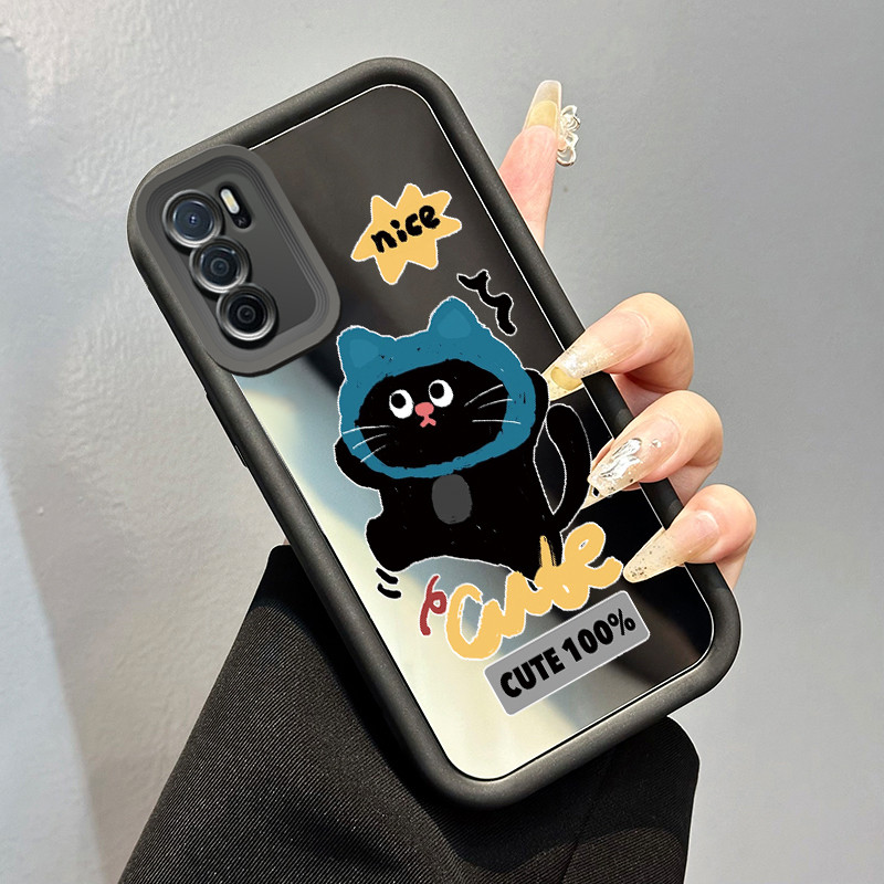 Casing Hp OPPO A16 OPPO A16s OPPO A54s Case Casing Softcase dengan topi HP kucing hitam Kesing cermi