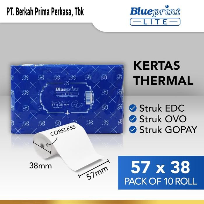 

Kertas Thermal 57X38 Blueprint ( 1 Pack Isi 10 Roll )