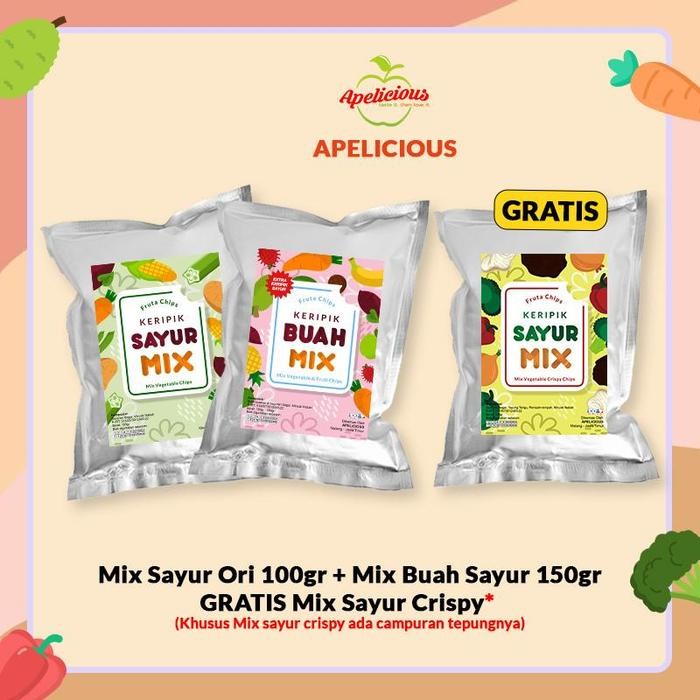 

Ready Apelicious [Gratis Mix Keripik Sayur Tepung Crispy] Mix Keripik Sayur Ori + Mix Keripik Buah