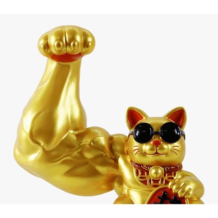 Neko Lucky Cat Gold Muscle Series Strong Hand Kucing Hoki Jepang Emas