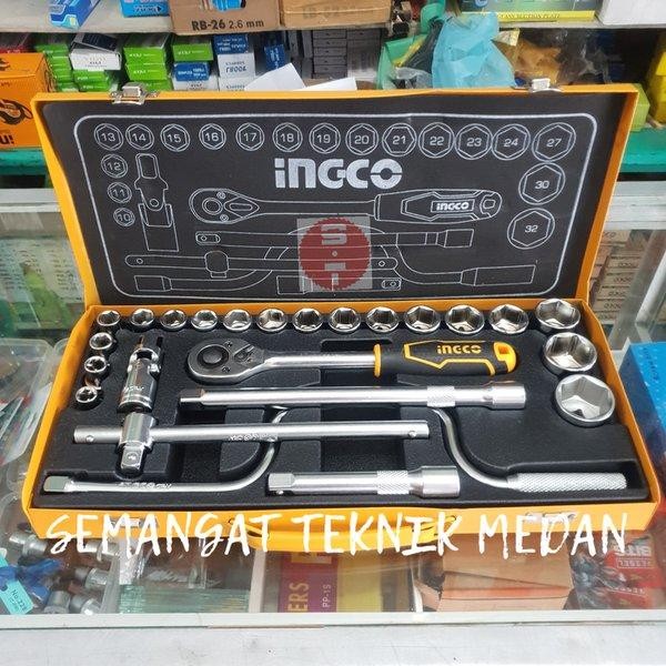 Kunci Mata Sok Sock Socket Set 1 Per 2 Inchi 10 Sampai 32 Mm 24Pcs 6 Segi Crv Ingco