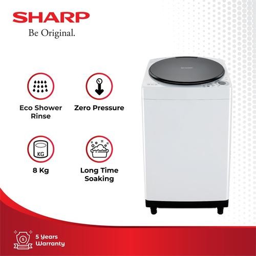 Sharp Mesin Cuci 1 Tabung ES-M809T-GG White 8Kg ES M809 T GARANSI RESMI