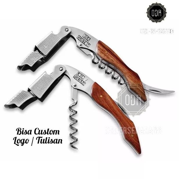 Pembuka Tutup Botol Wine Corkscrew Savio Custom Grafir Laser Logo Tulisan Nama Brand Merk Perusahaan
