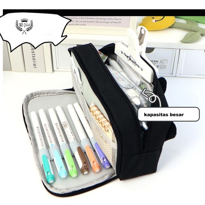 

Tempat pensil kotak pensil happy cat double layer kapasitas besar pencil case