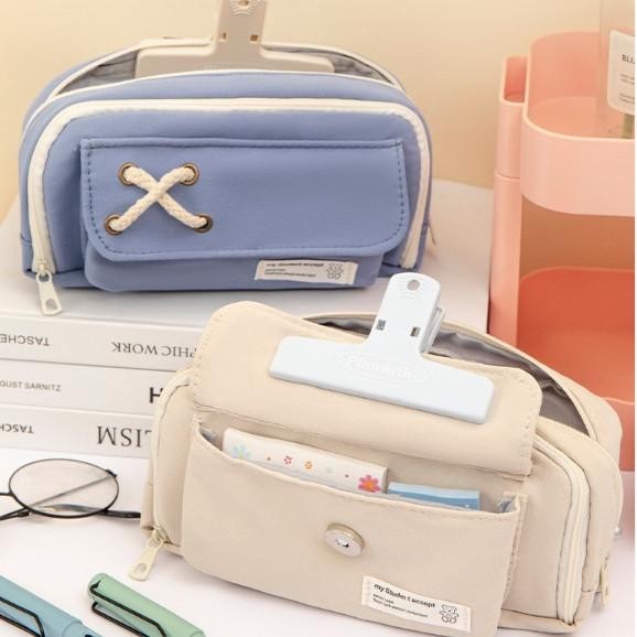 

Mmm-Cod Tempat Pensil Model Pita Silang Kotak Pensil Tali Rami Ritsleting Ganda Bahan Kanvas Pouch