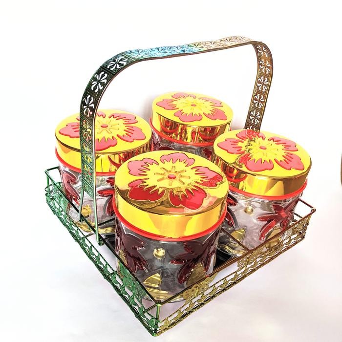 cusss order] Set Toples Kaca 4pc + Rak Putar / Toples Makanan / Toples Kue Lebaran