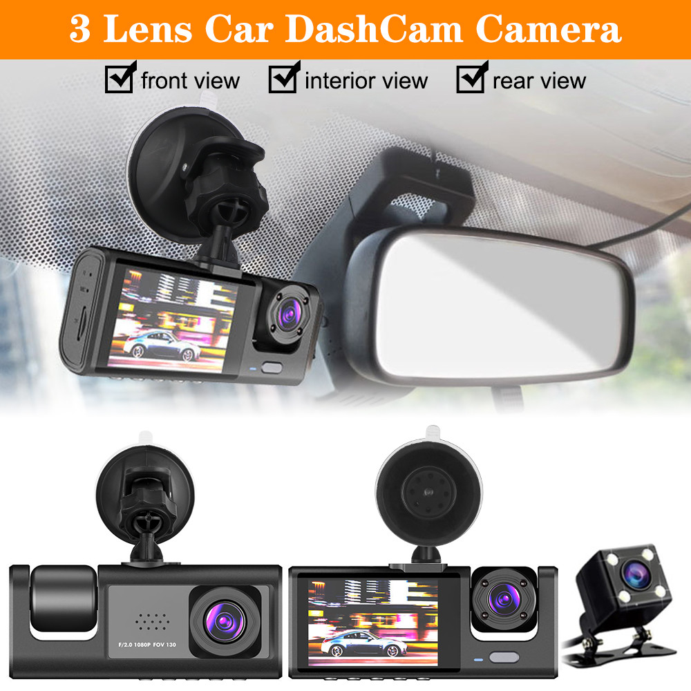 Driving Video Recorder 2 Inch Screen 3 Lens Dash Cam Car Dvr Universal Rearview Camera 12V Interior
