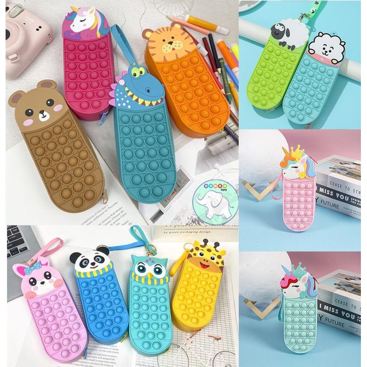 Tempat Pensil Anak Pop It KOTAK PENSIL POP IT KARAKTER/CASE POP IT UNICORN DINOSAUR BEAR TIGER