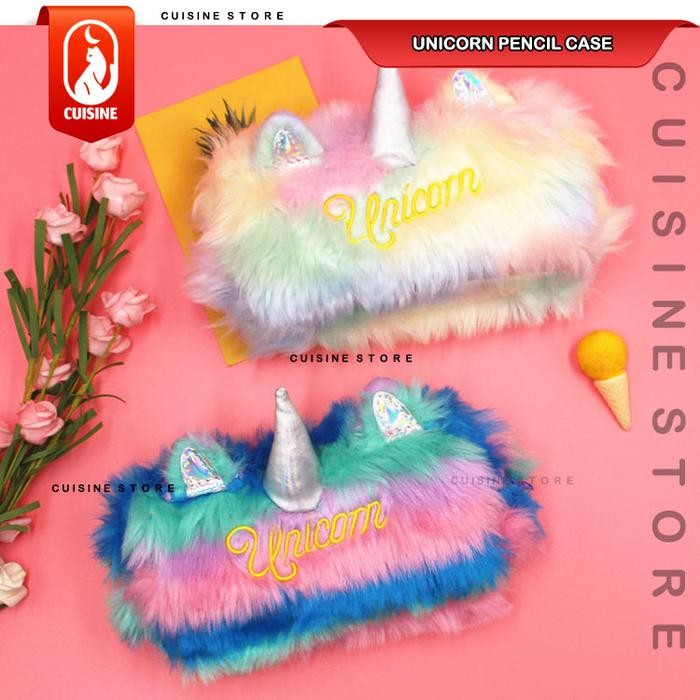 

Kotak Tempat Pensil Anak MAGICAL UNICORN BULU 20 cm Besar Pencil Case 3D