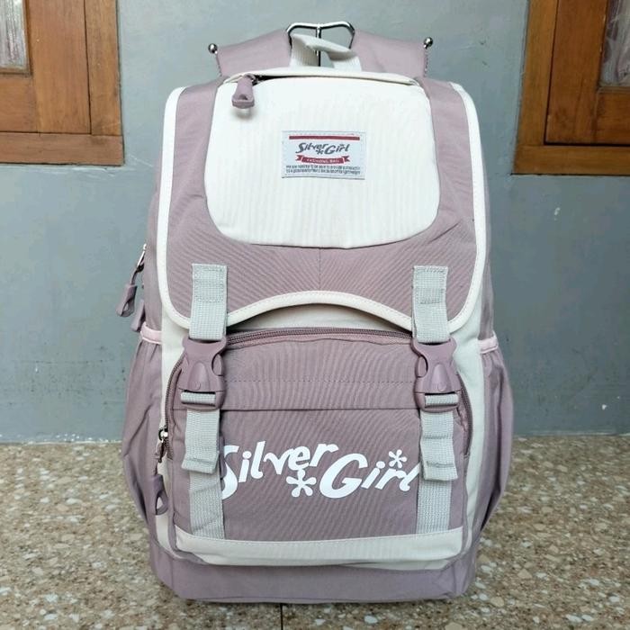 Tas Ransel Backpack Anak Sekolah Perempuan Silver Girl Original Polos Fashion