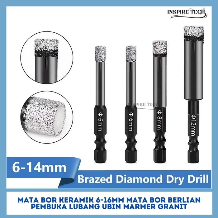Mata Bor Diamond Holesaw Drill Bit 6-16Mm Hexagonal Dry Drill Bit Pelubang Keramik Kaca Akrilik