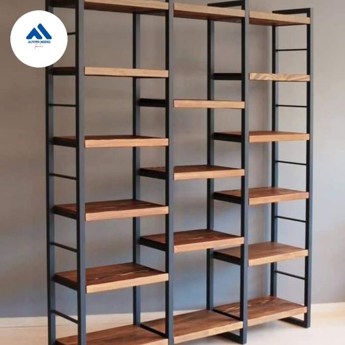 Rak besi kayu partisi industrial costum