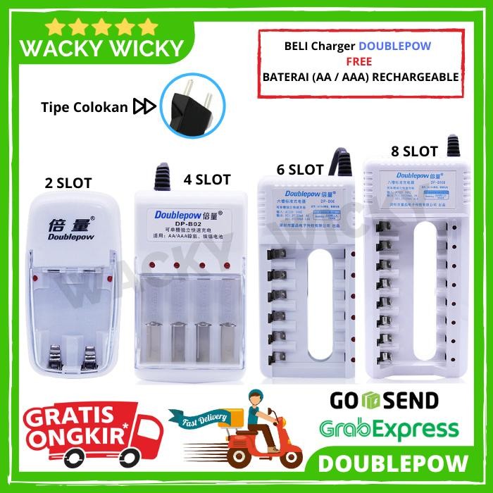 Batre Baterai Battery Charger Casan Doublepow + Bonus Baterai AA & AAA
