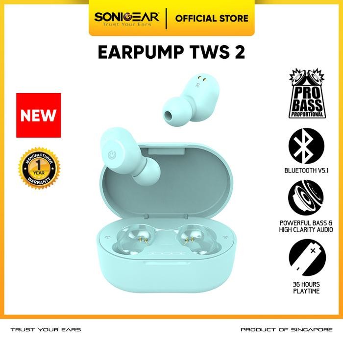 Earphone Bluetooth Sonicgear Earpump TWS 2 Earbuds Wireless Terbaik 2022 Powerful Bass Low Latency