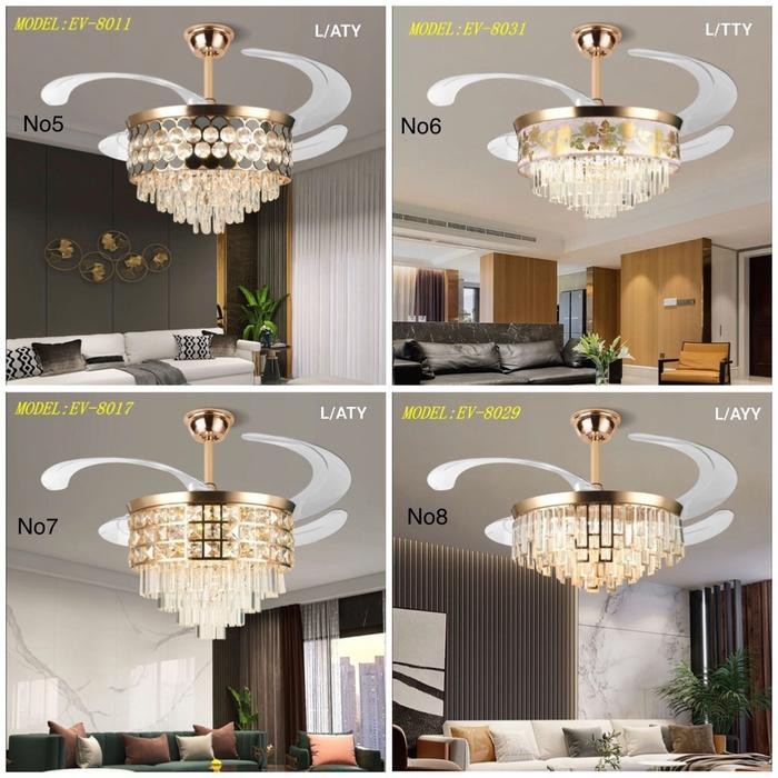 Lampu gantung kristal minimalis plus kipas angin