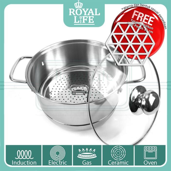 PREMIUM Royal Life Stainless Panci Kukus Dandang 22 cm / Steamer Kukusan 22 cm