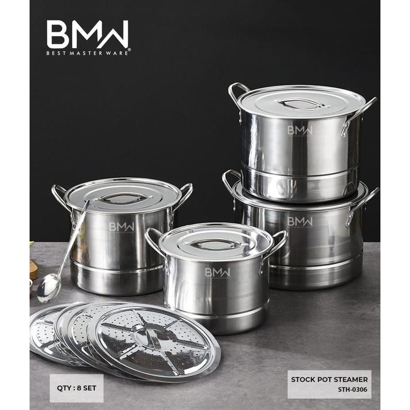 PREMIUM Stock Pot Steamer Set BMW - Stock Pot Stainless - Panci Kukus Serbagun