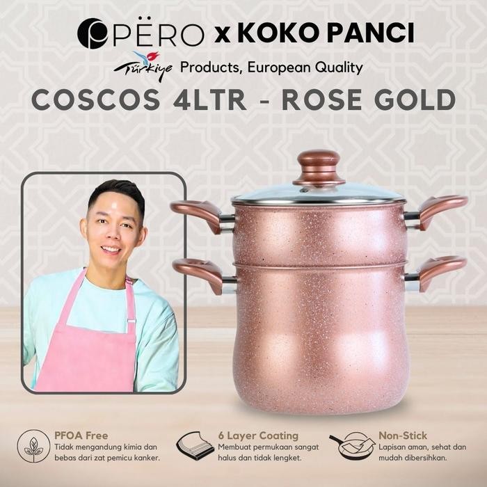 PREMIUM [Exclusive Koko Panci PO 4 Juli] Pero Coscos Casserole with Steamer 18cm 4LT Granite Non