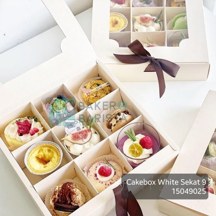 (Expert) cakebox white sekat 6 / 9 box mini cake dessert premium mika kotak kue