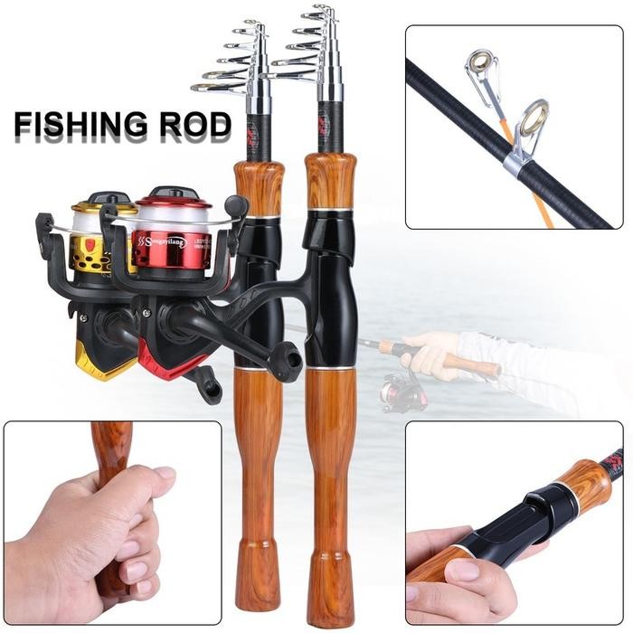 Joran Pancing Set Spinning Fishing Rod Reel Combo 1.6M Telescopic Fishing Baits Hooks 500M Fishing