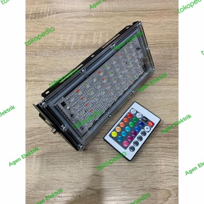 LAMPU LED SOROT 50 WATT RGB REMOTE WARNA WARNI WATERPROOF OUTDOOR