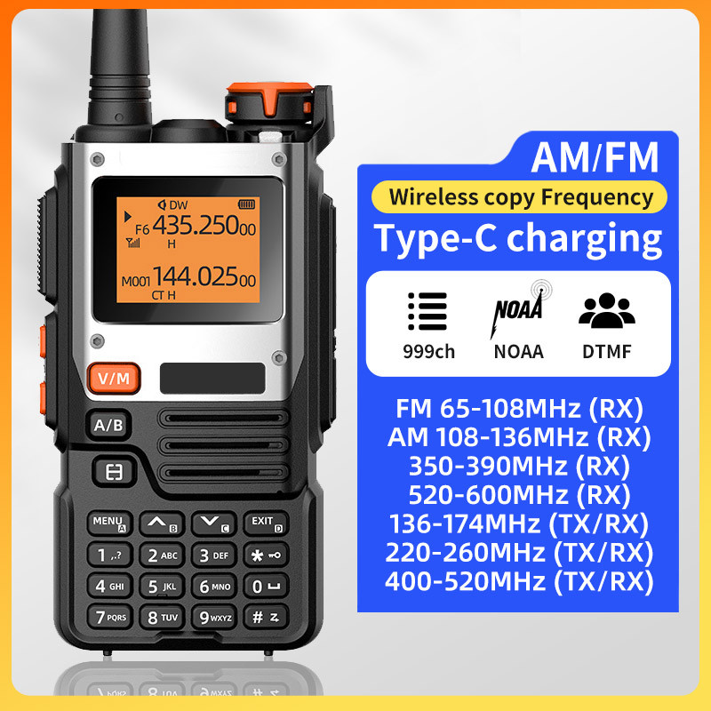 Baofeng-Uv-K6Wireless Walkie-Talkie, Radio Frequency, 999Ch, Type C, Remote Control Dtmf, Noaa, K61,