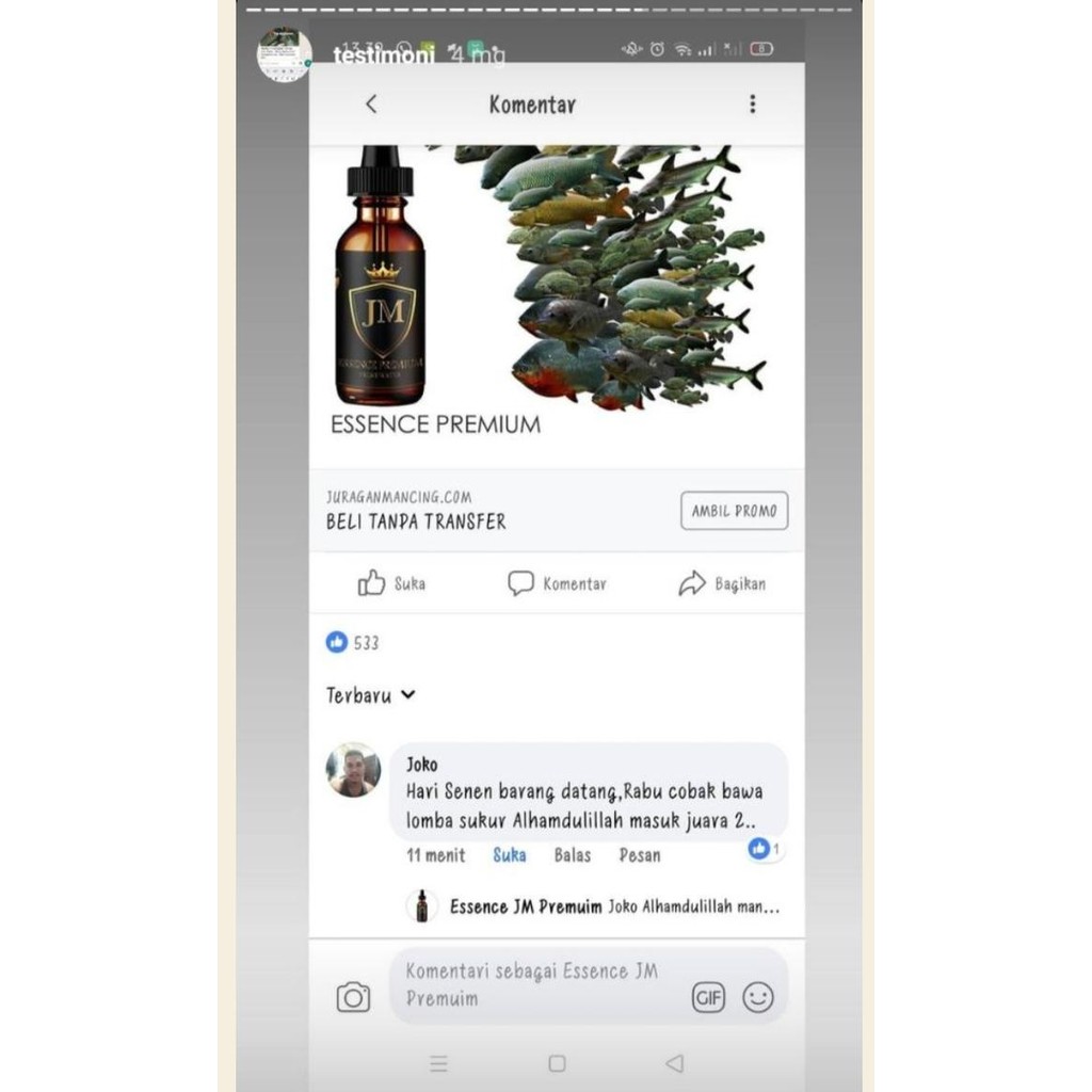 Essen Jm Premium Umpan Cairan Pancing Premium