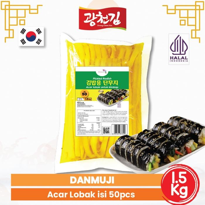 

Danmuji Panjang Kimbab Acar Lobak Kuning Untuk Kimbab 1.5 KG Isi 50pcs