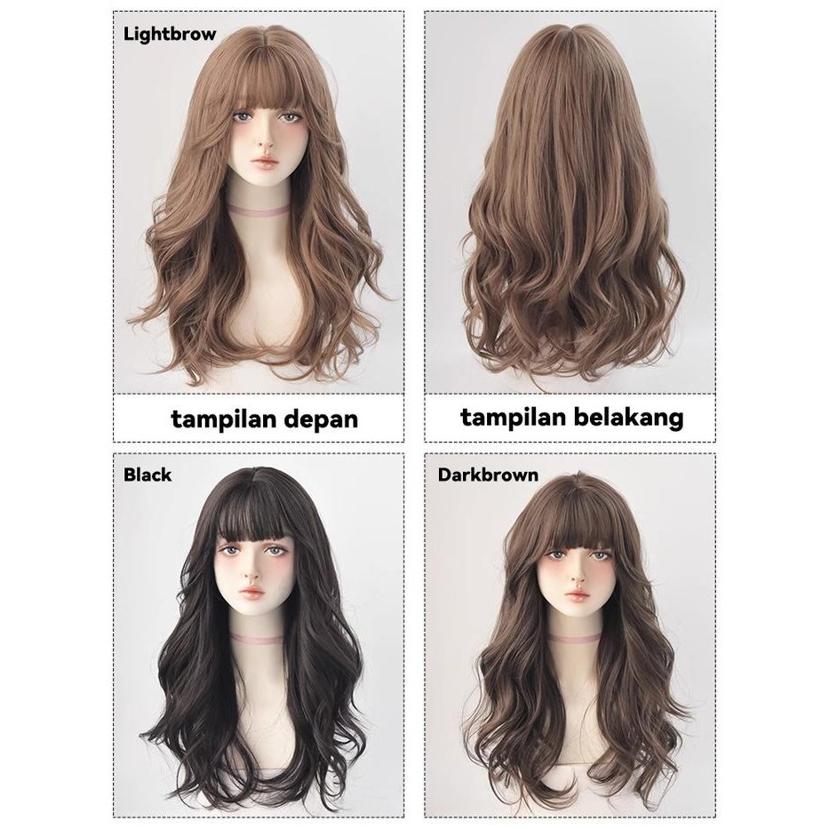 Korean Style Curly/Alami/ Panjang Poni/rambut palsu/rambut palsu wanita/rambut palsu wanita