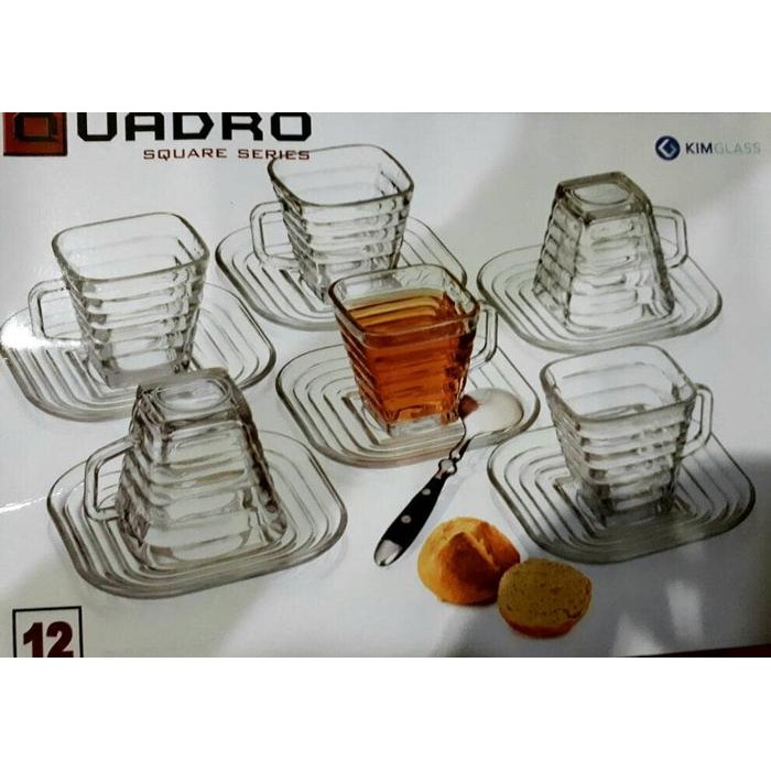 Gelas cangkir + Saucer, 6 set ( Total 12 pcs ) / Gelas Teh / Kopi